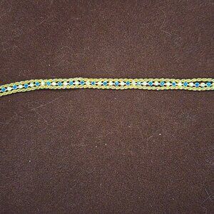 Dainty Vintage Gold Tone Blue & Clear Rhinestone Bracelet 7” Fold-over Clasp